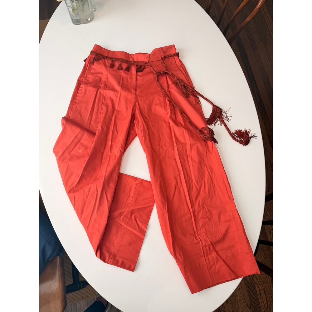 Burnt Orange Wide Leg Ankle Pants with Waist Tassles - Size 4- Marella